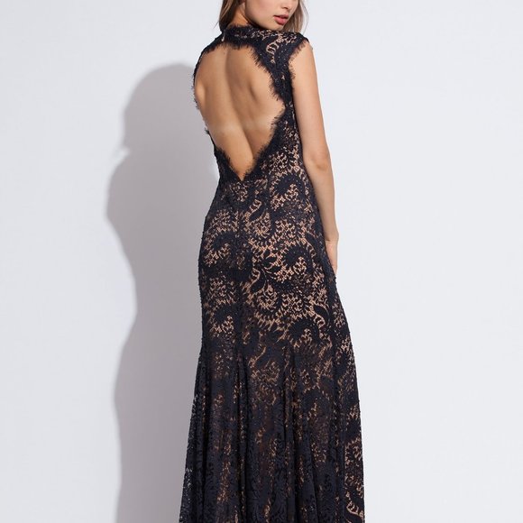 Jovani 78450 Navy/Nude Lace Evening Gown, Open back, size 6 - Picture 3 of 3